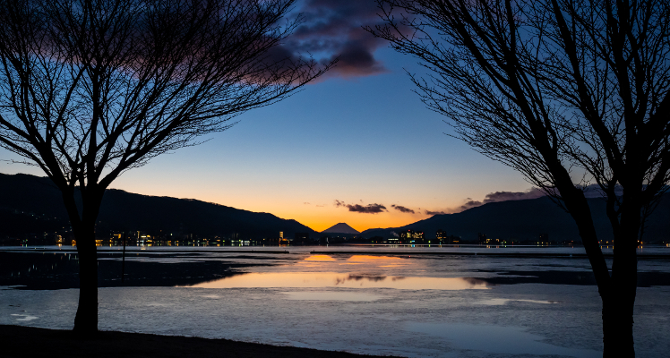 夜明け前の湖