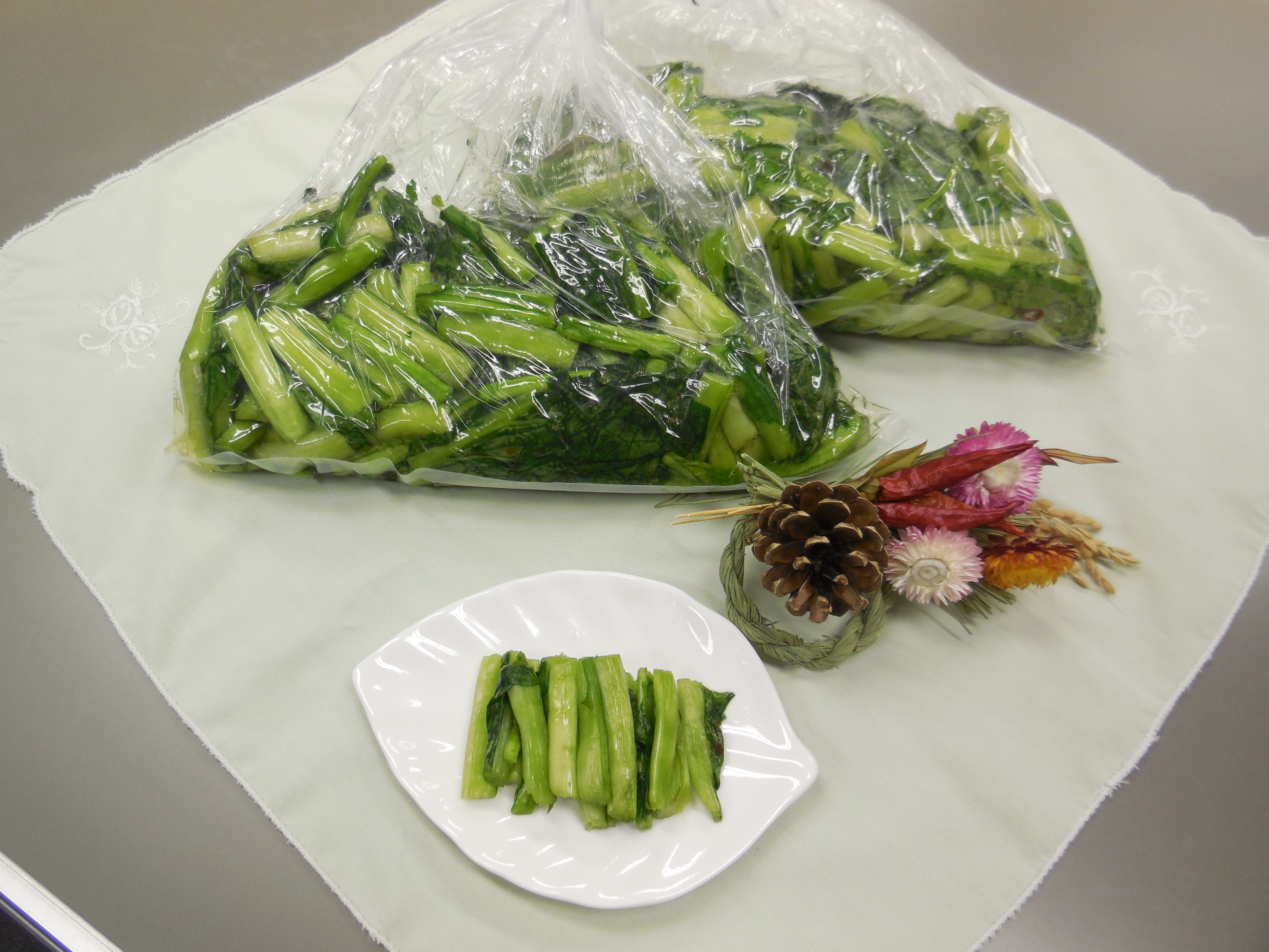 実習した野沢菜の漬け物